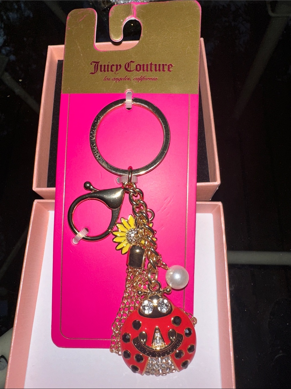 Juicy Couture Red Ladybug Key & Card Holder Charm with Gold Accents